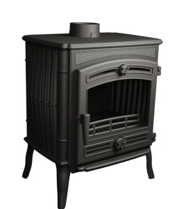 Печь-камин МАЭСТРО II чугунная с чугунной дверцей со стеклом ЧЕРНЫЙ