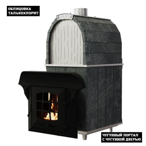 Печь-каменка чугунная КАЛИТА М ароч нержав тоннель и чугунная дверца ПАНОРАМА ТАЛЬКОХЛО (18-34м.куб)