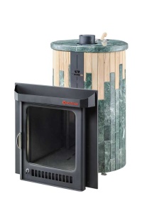 Печь-каменка МАЛЮТКА ПФ дверца со стеклом в ламелях ЗМЕЕВИК + ОКАМЕНЕВШЕЕ ДЕРЕВО (18 м.куб)