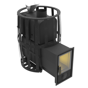 Печь-каменка чугунная ВОЕВОДА 20 дверца Д-2 закрытая каменка сетч.кожух d = 115 мм (12 - 24 м.куб)