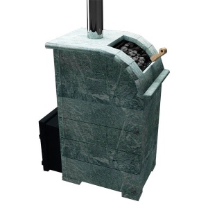Печь-каменка чугунная КНЯЗЬ КАЛИТА нержавеющий тоннель и дверца со стеклом ТАЛЬКОХЛ (18 - 34 м.куб)