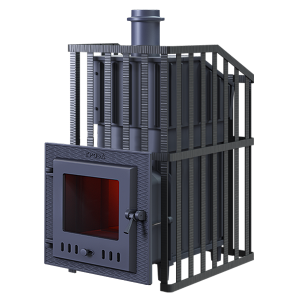 Печь-каменка чугунная ГРОЗА УРАГАН 18М в СЕТКЕ  дверца со стеклом (18 м.куб)