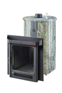 Печь-каменка МАЛЮТКА ПФ дверца со стеклом в ламелях ЖАДЕИТ НАБОРНЫЙ (18 м.куб)