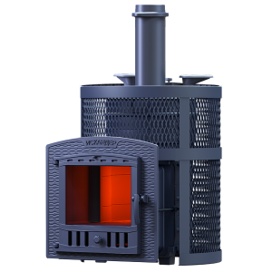 Печь-каменка чугунная ИСКАНДЕР ЗК УРАГАН 25П2 в СЕТКЕ  дверца ПАНОРАМА (25 м.куб)