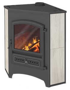 Печь-камин ЭТНА 11 кВт (БКД) УГЛОВОЙ БЕЖЕВЫЙ (180 м.куб)