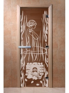 Дверь стеклянная ВОЛШЕБНЫЙ ПАР БРОНЗА 700 х1900 мм 3 петли,стекло 8 мм,коробка ОСИНА,маг DoorWood-