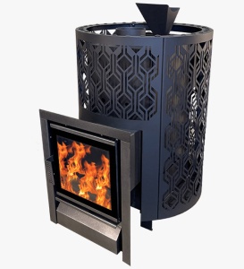 Печь-каменка НАРОДНАЯ 26 дверца КАМИН с закрытой каменкой сетка трансформер d = 130 мм (12-26 м.куб)